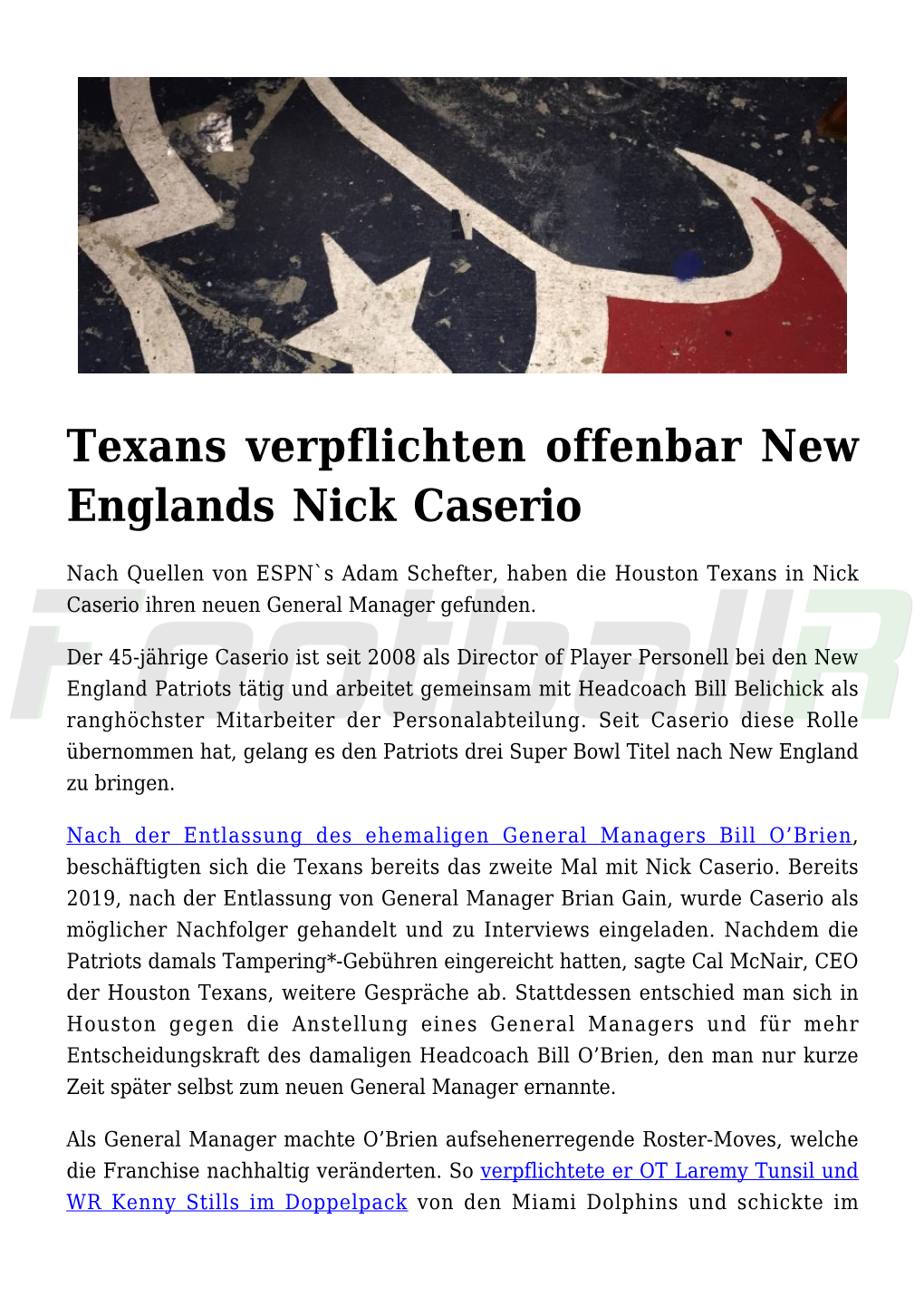 Texans Verpflichten Offenbar New Englands Nick Caserio