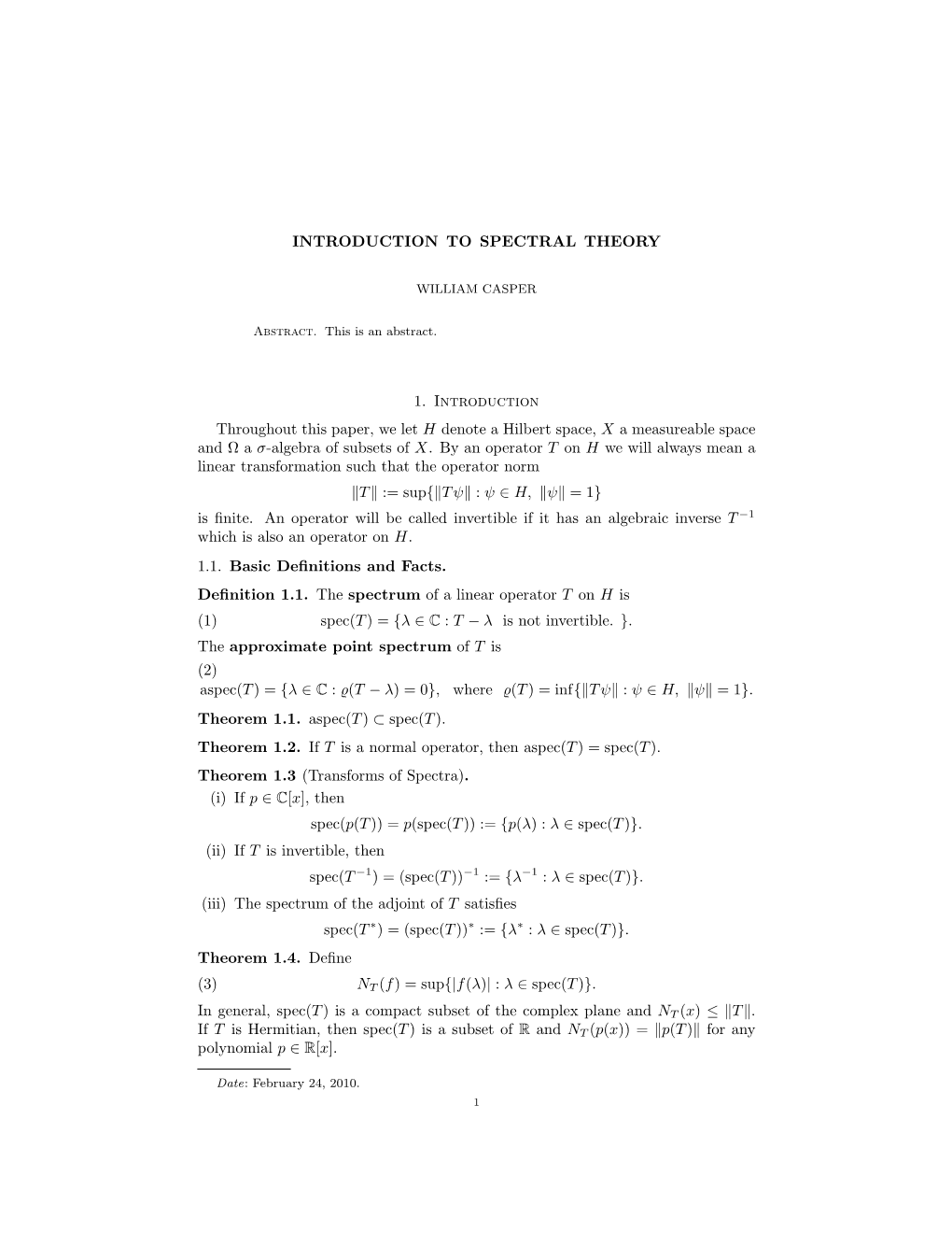 Introduction to Spectral Theory