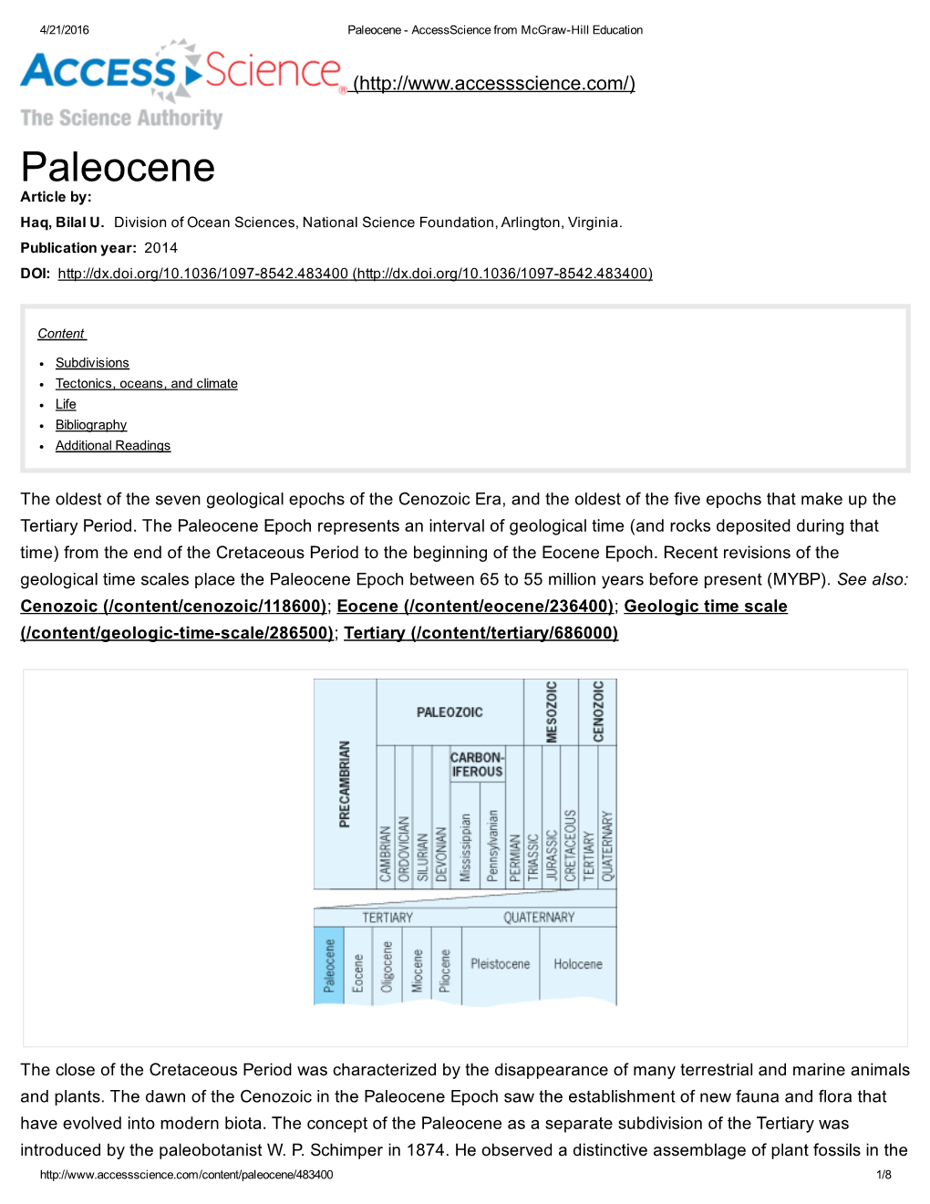 Paleocene ­ Accessscience from Mcgraw­Hill Education