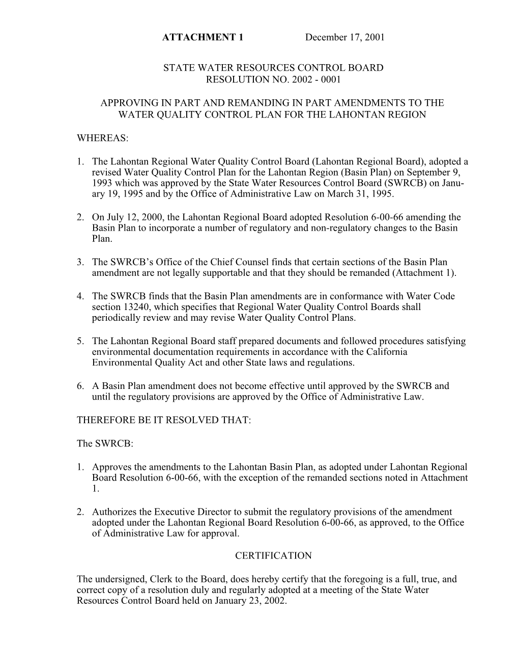 Lahontan Region Basin Plan Amendment