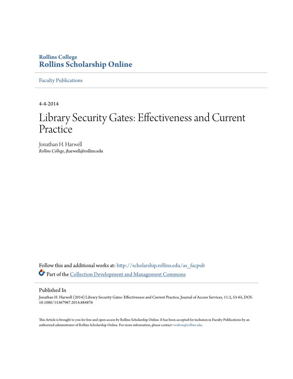 Library Security Gates: Effectiveness and Current Practice Jonathan H