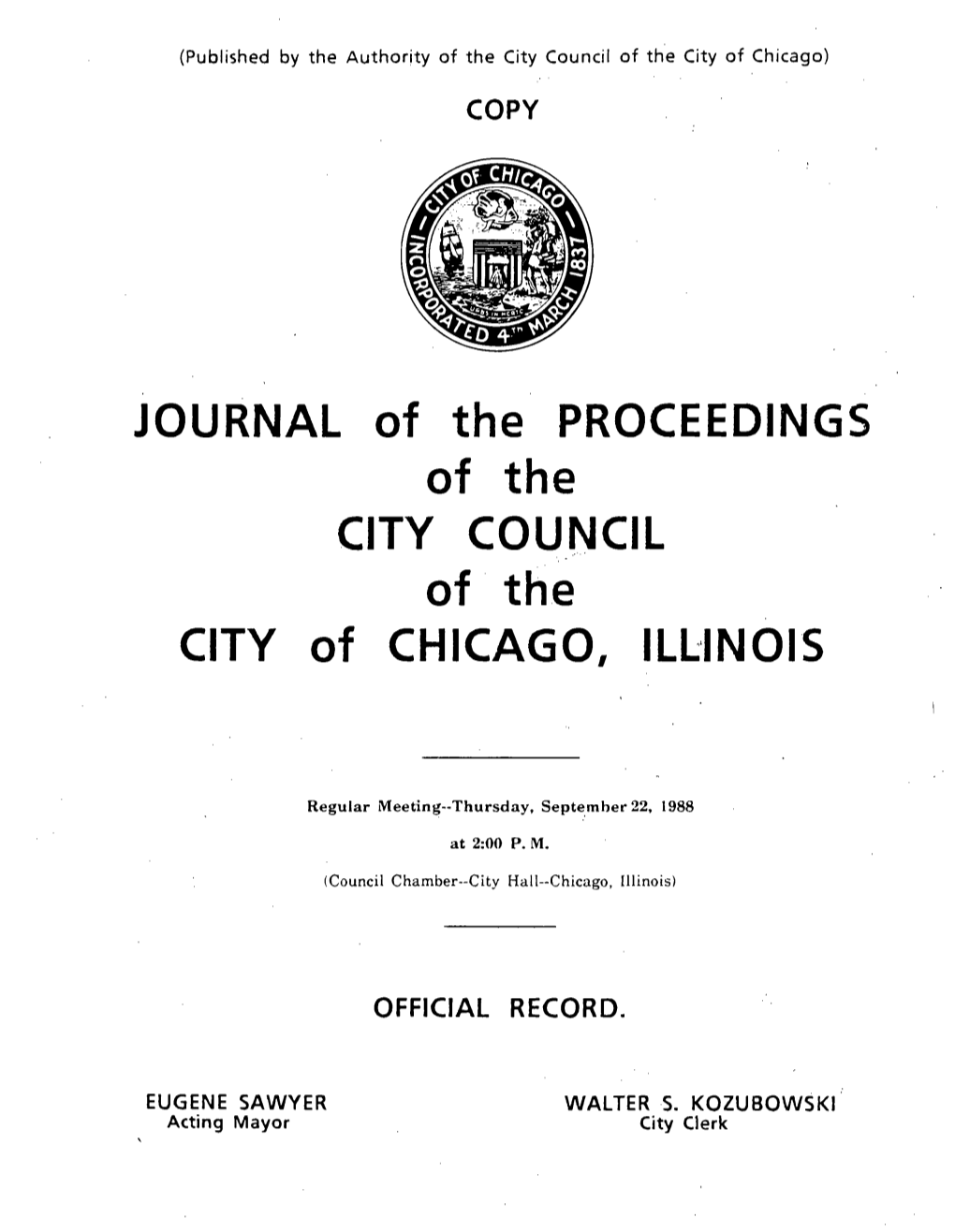 JOURNAL of the PROCEEDINGS of the CITY COUNCIL of the CITY of CHICAGO, ILLINOIS