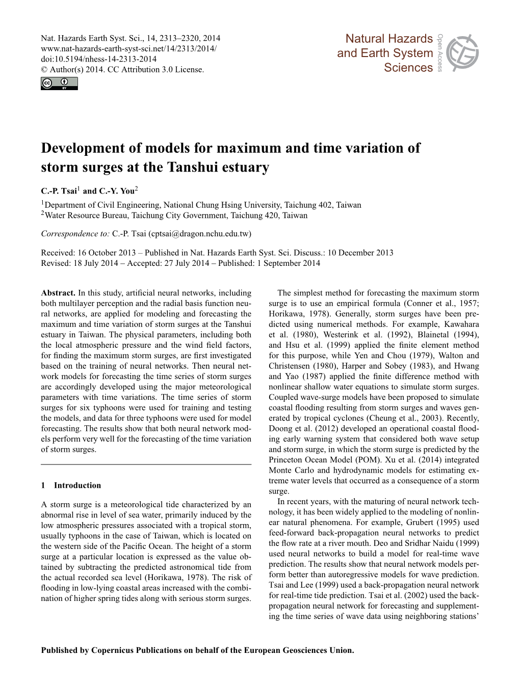 Development of Models for Maximum and Time Variation of Storm Surges at the Tanshui Estuary