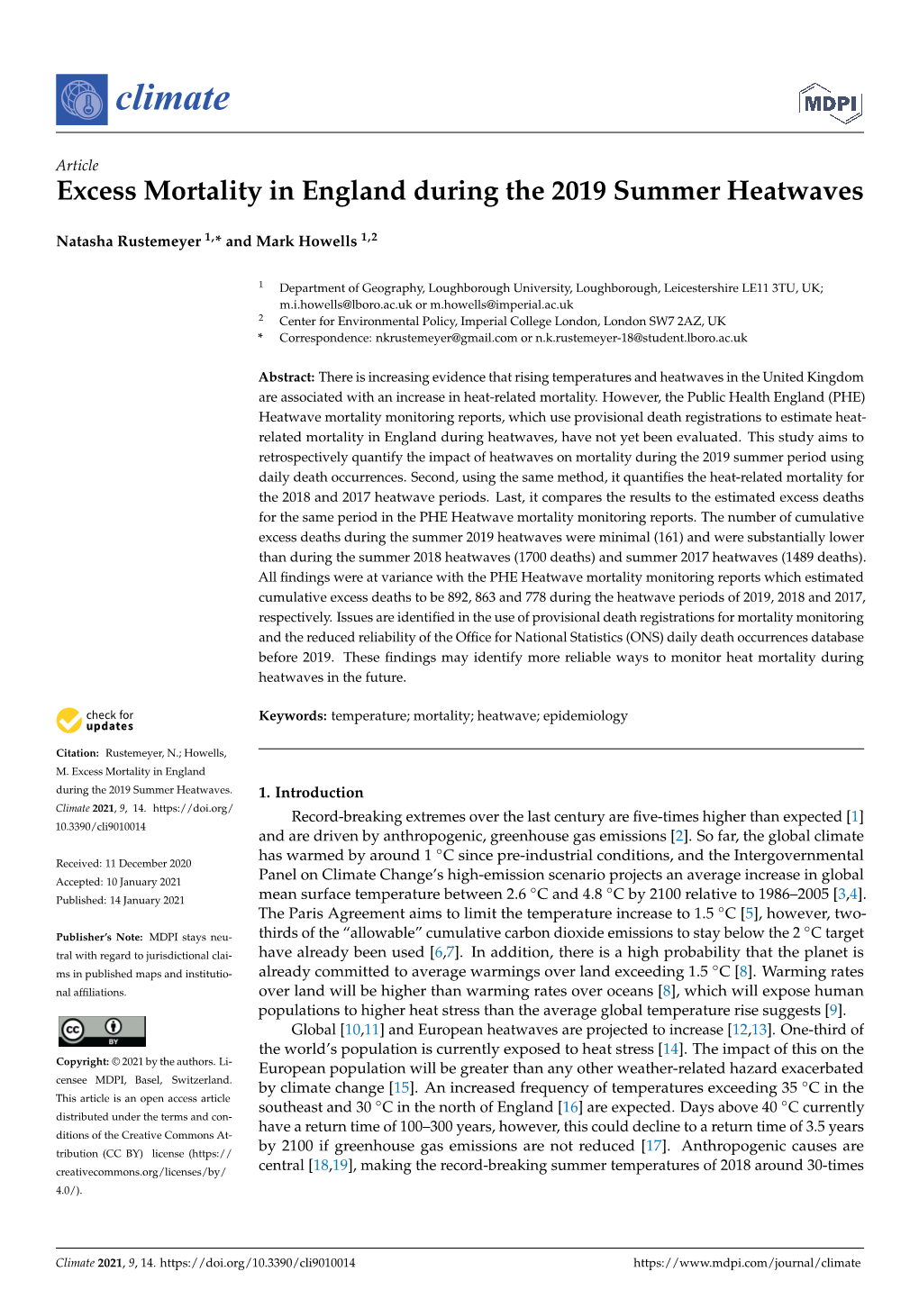 Excess Mortality in England During the 2019 Summer Heatwaves