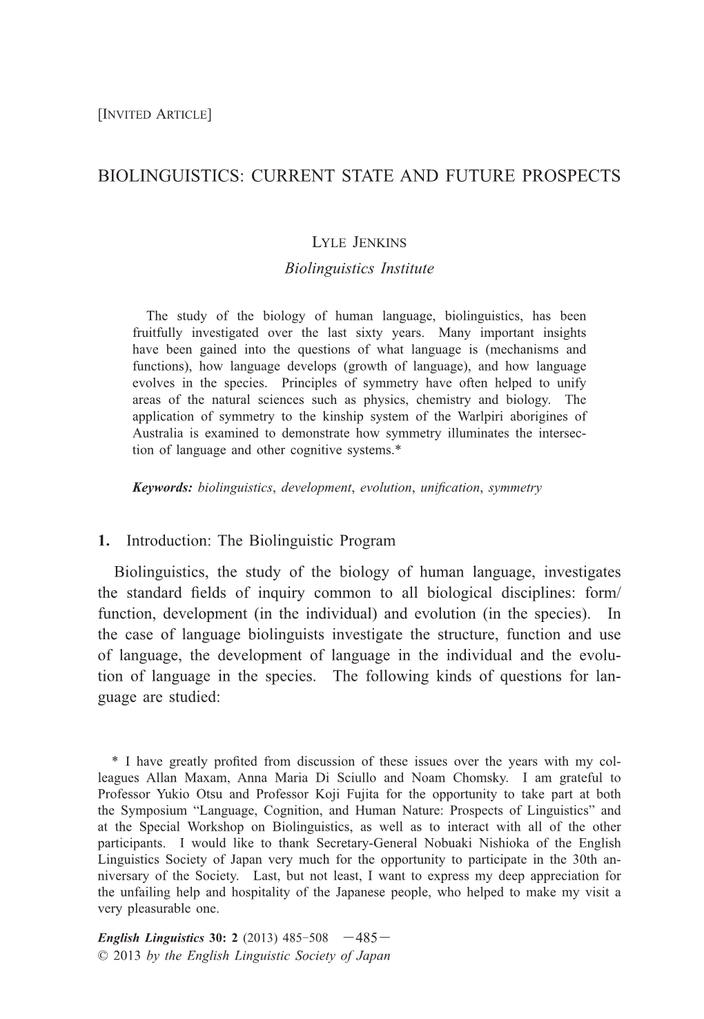 Biolinguistics: Current State and Future Prospects