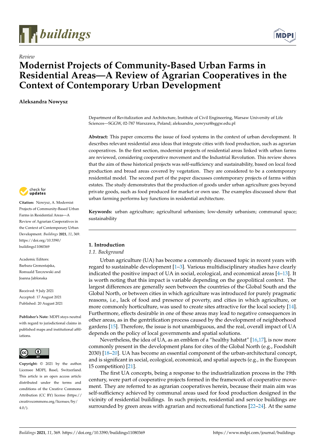 Modernist Projects of Community-Based Urban Farms in Residential Areas—A Review of Agrarian Cooperatives in the Context of Contemporary Urban Development