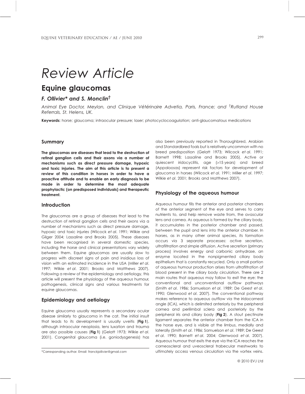 Review Article Equine Glaucomas F