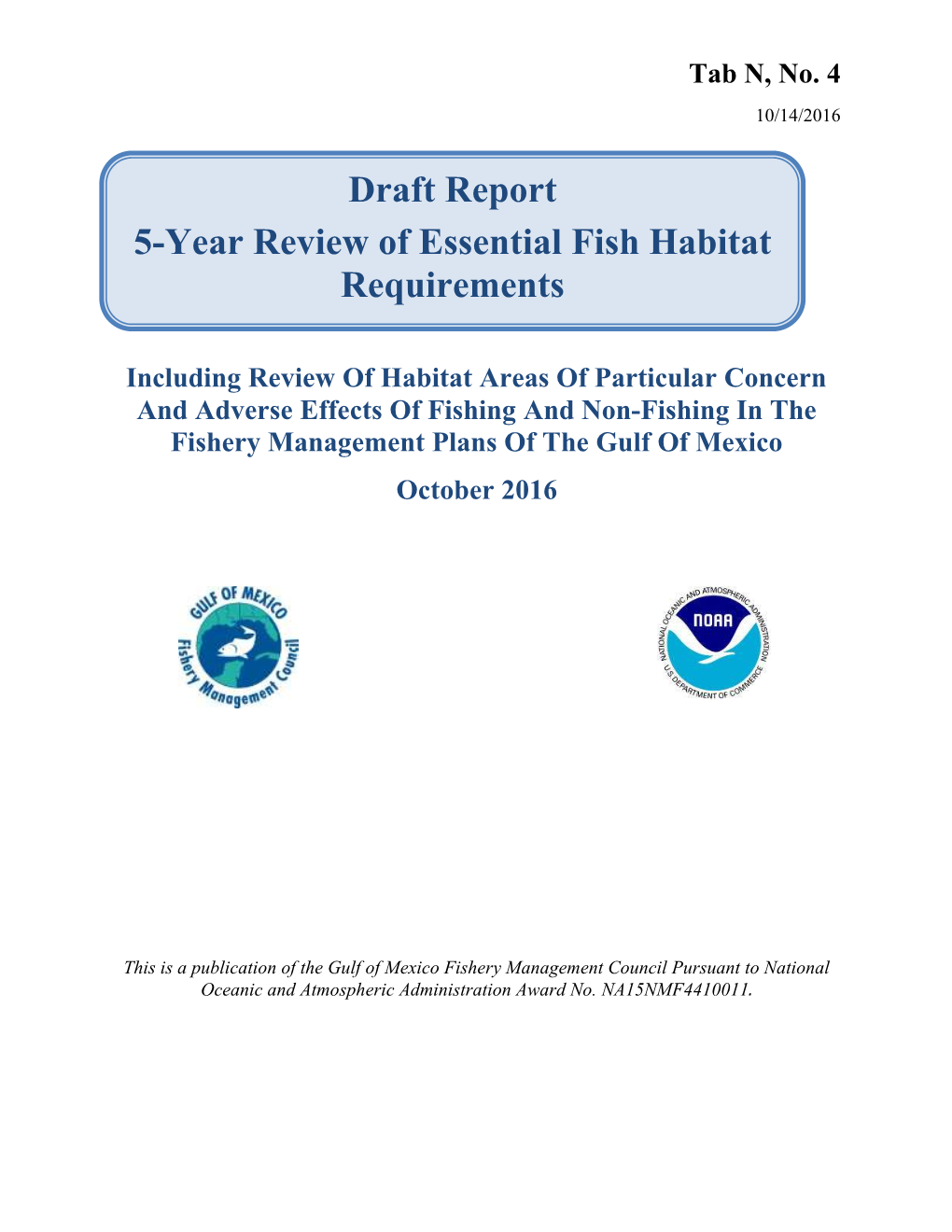 Draft Report 5-Year Review of Essential Fish Habitat Requirements