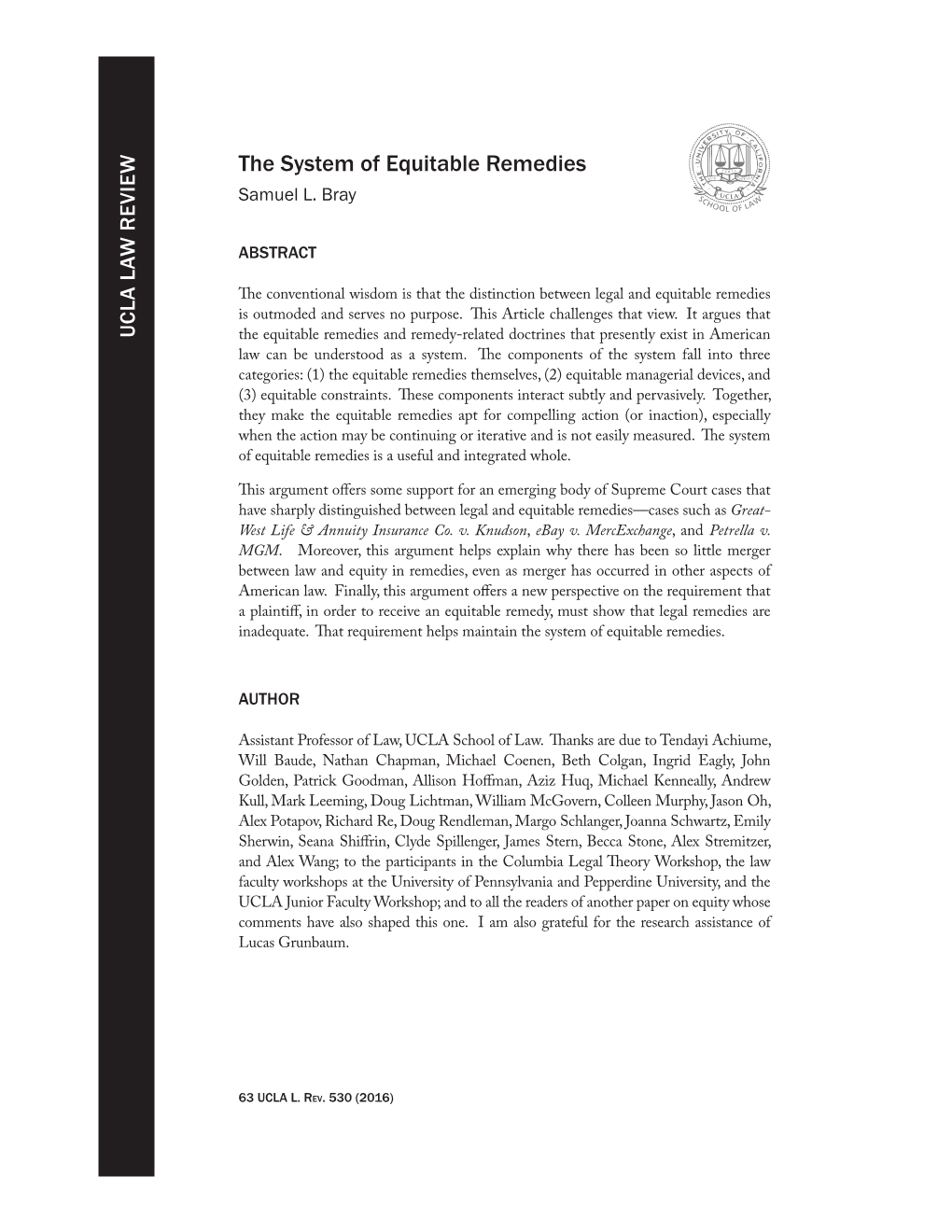 The System of Equitable Remedies Samuel L