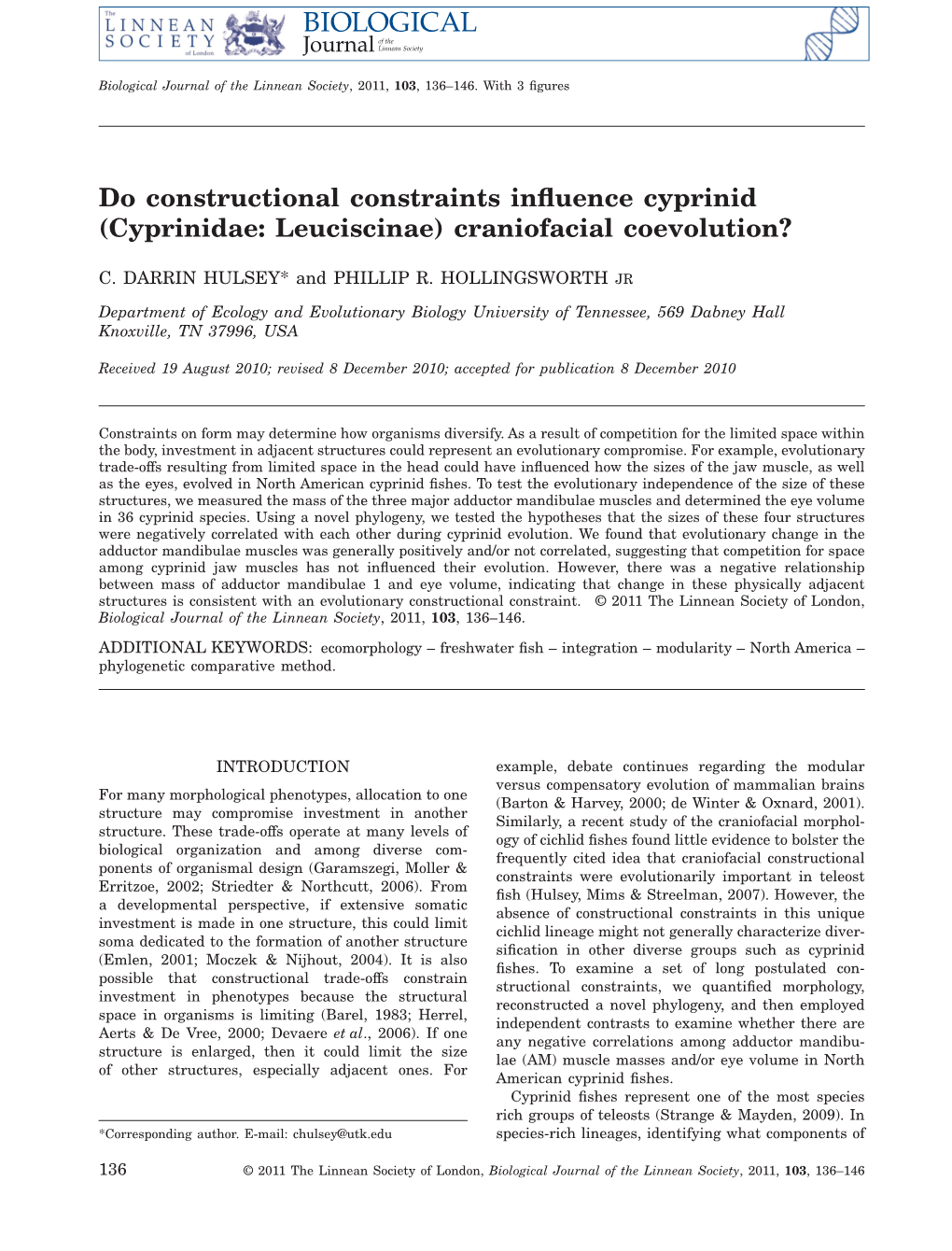 Do Constructional Constraints Influence Cyprinid (Cyprinidae