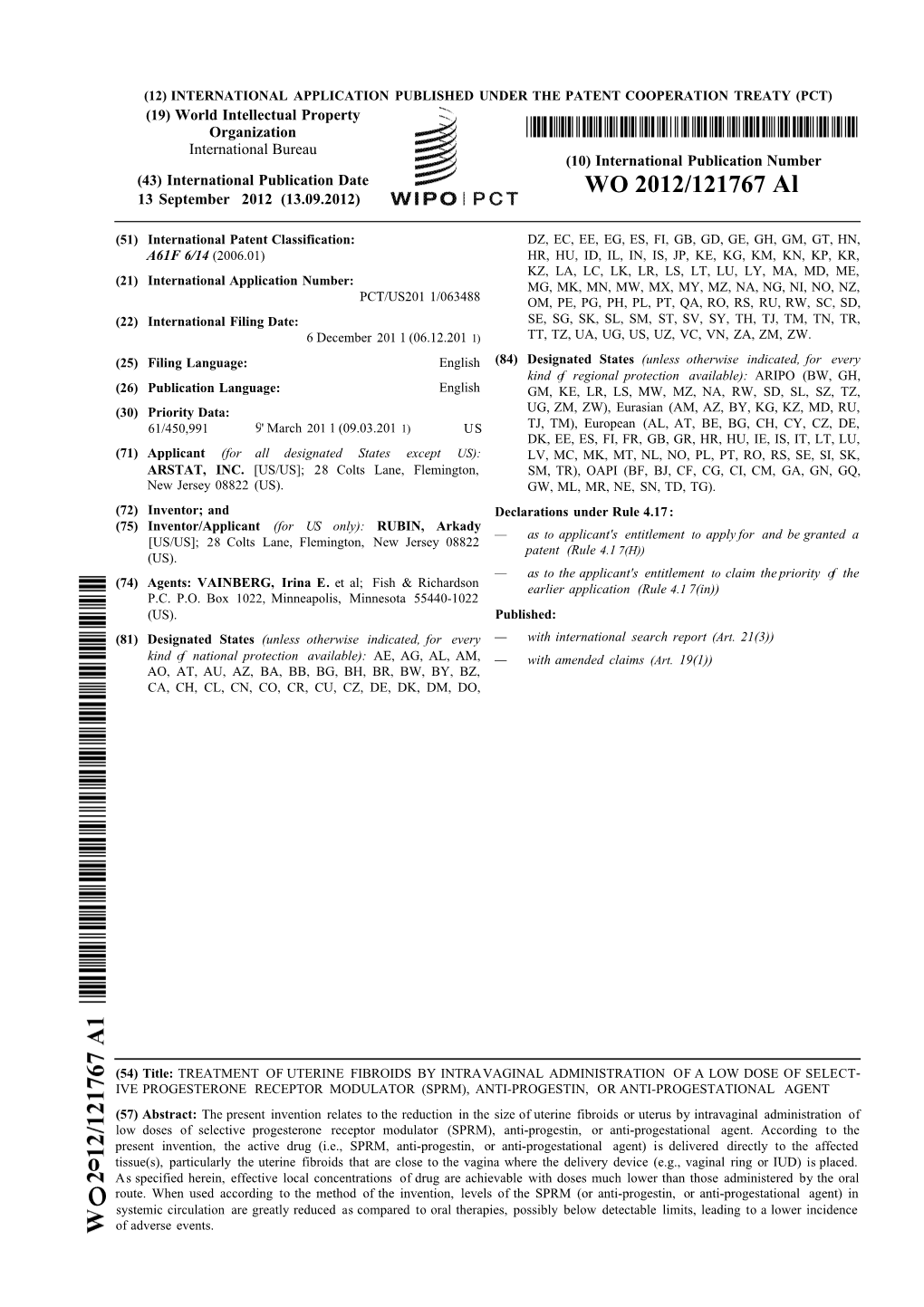 WO 2012/121767 Al 13 September 2012 (13.09.2012)