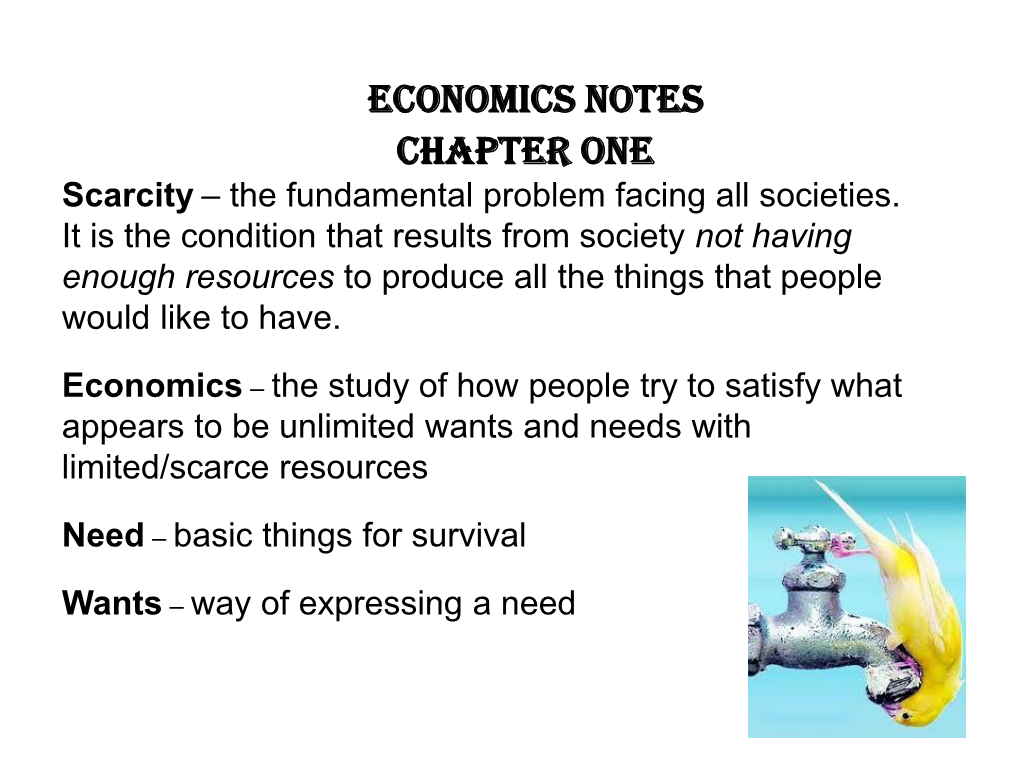 Economics Notes Chapter One Scarcity