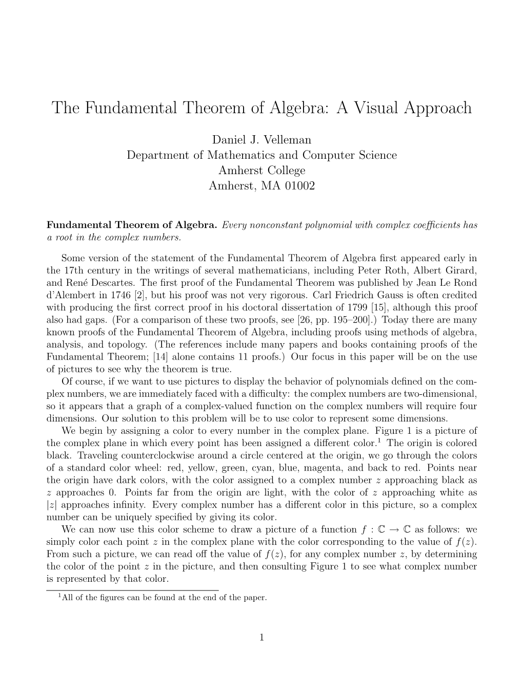 The Fundamental Theorem of Algebra: a Visual Approach