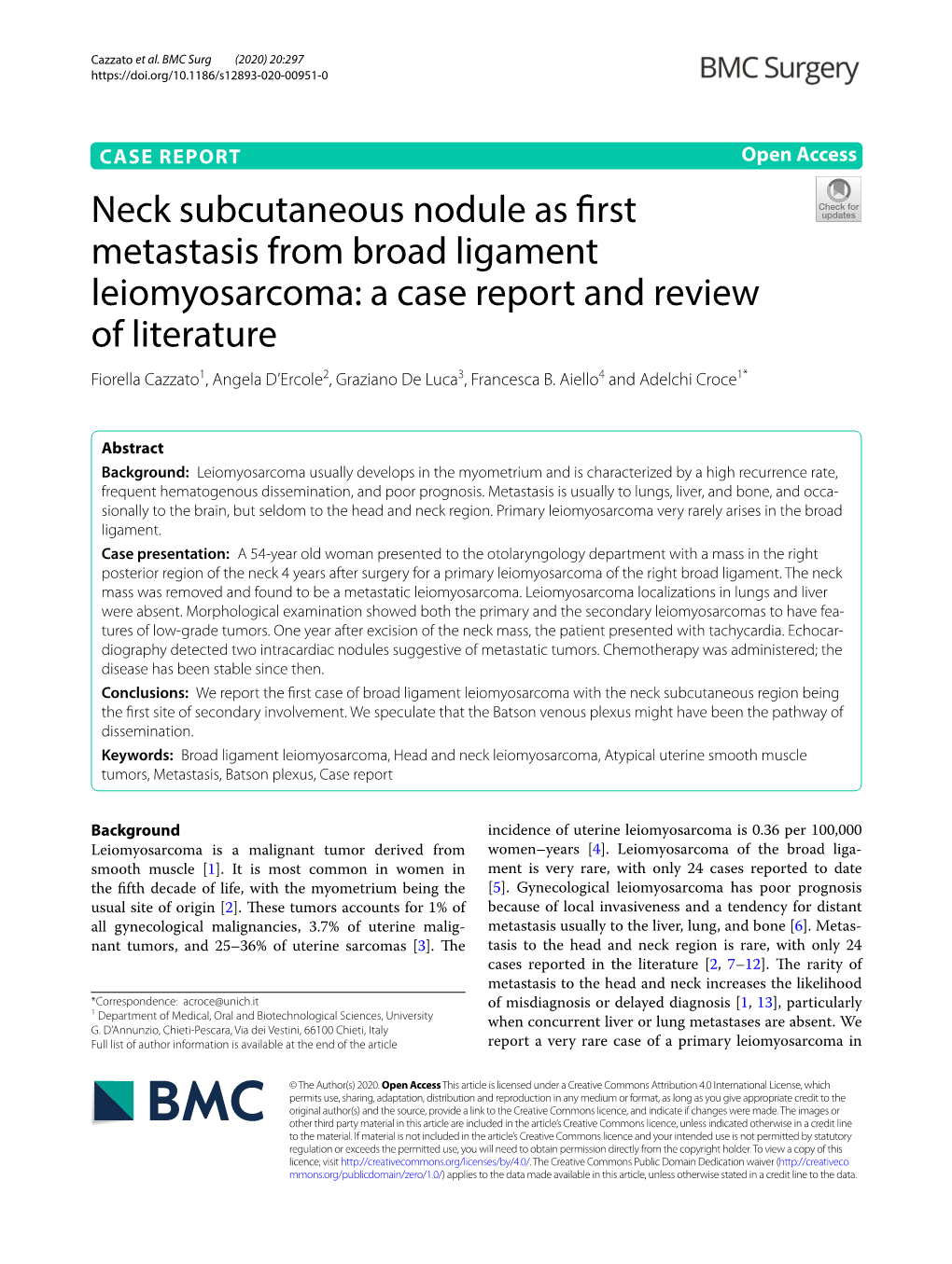 Neck Subcutaneous Nodule As First Metastasis from Broad Ligament Leiomyosarcoma