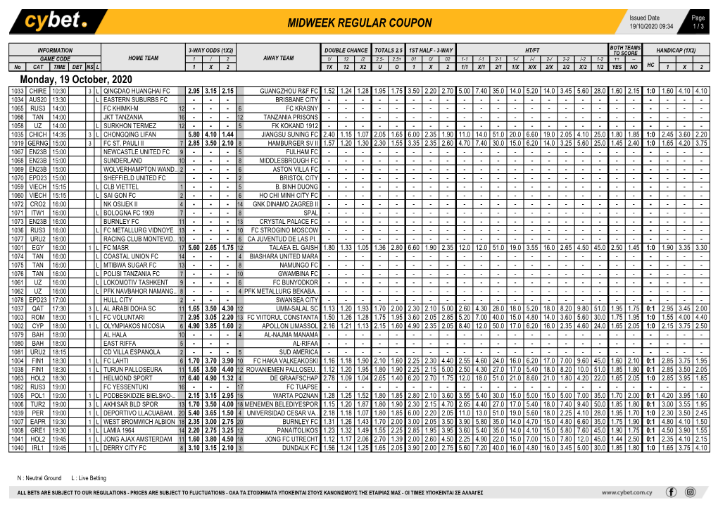 Midweek Regular Coupon 19/10/2020 09:34 1 / 3