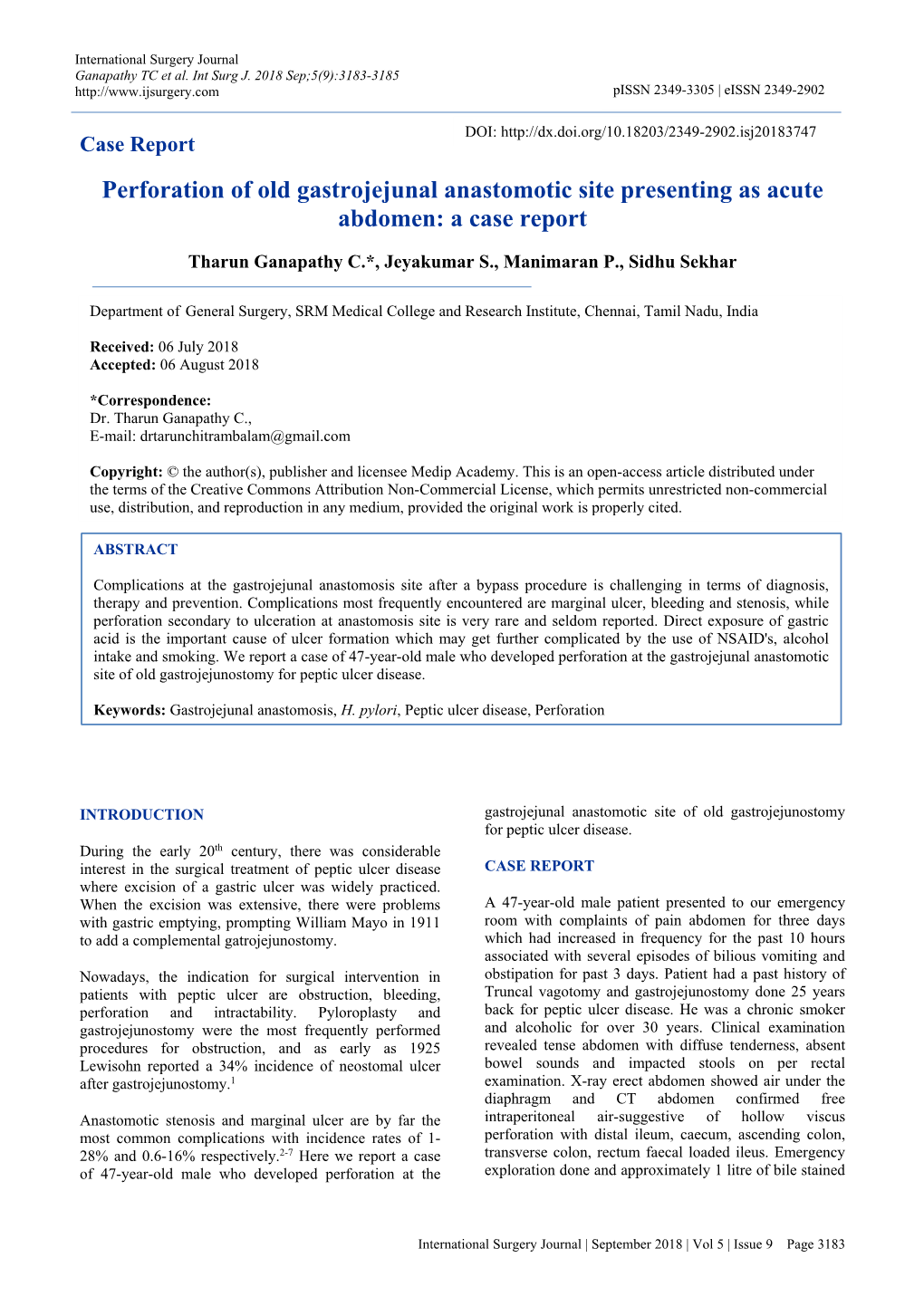 Perforation of Old Gastrojejunal Anastomotic Site Presenting As Acute Abdomen: a Case Report