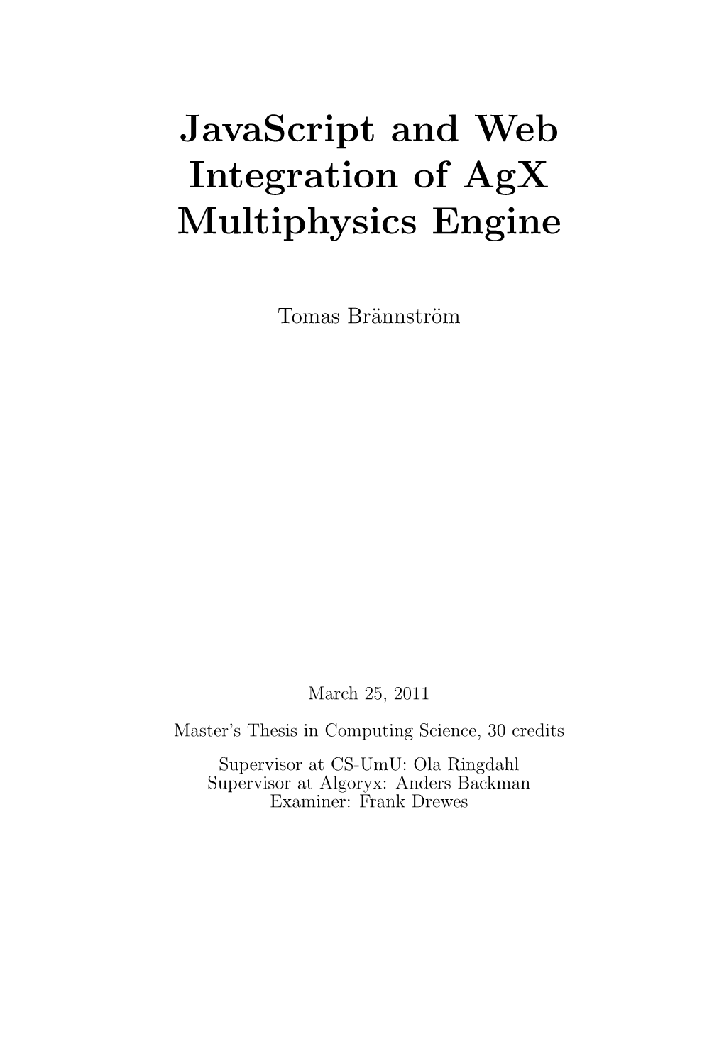 Javascript and Web Integration of Agx Multiphysics Engine