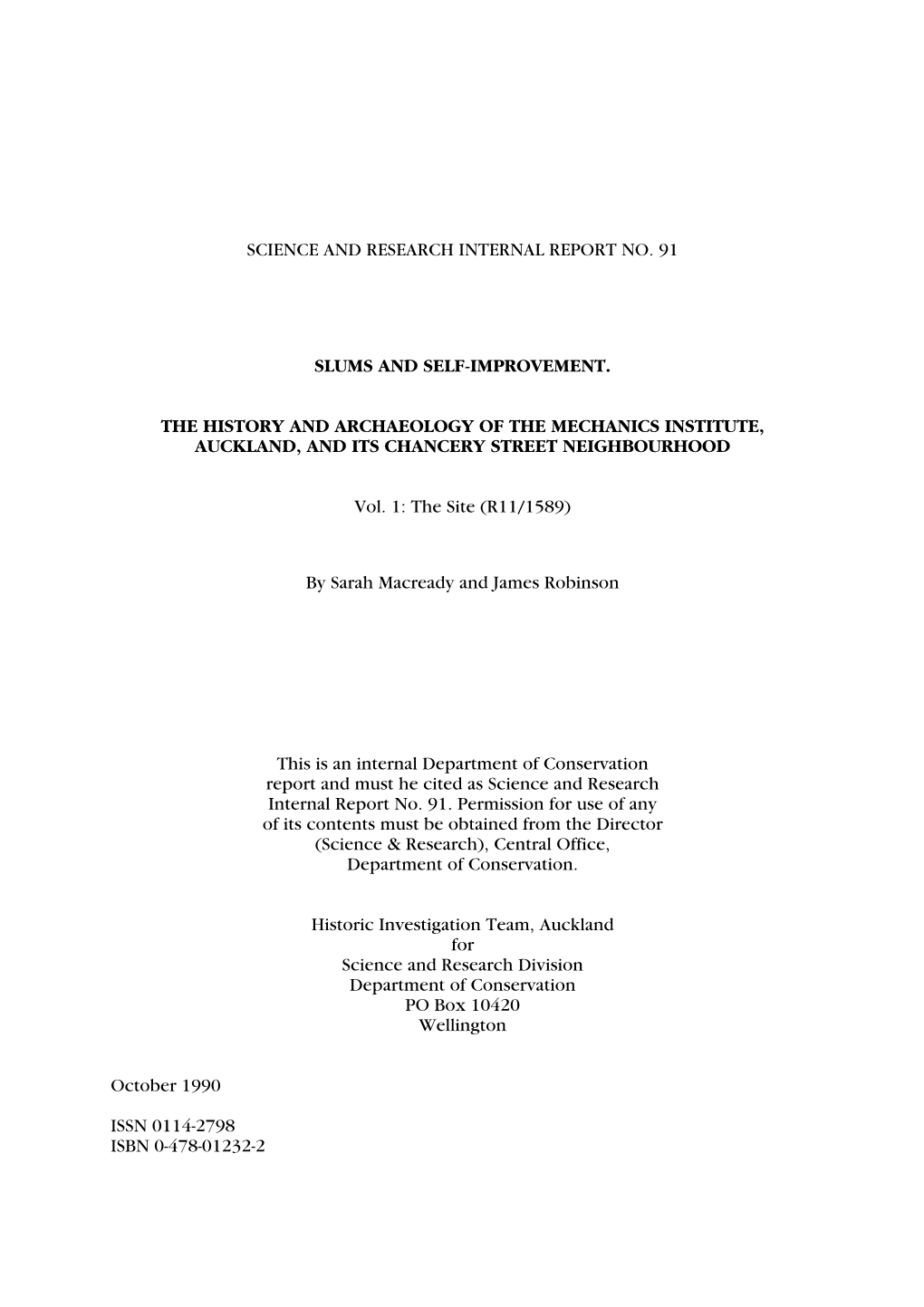 The History and Archaeology of the Mechanics Institute, Auckland, and Its Chancery Street Neighbourhood