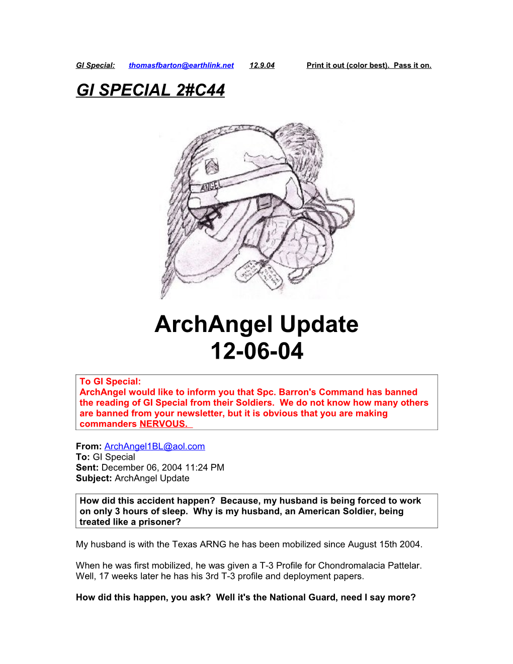 Archangel Would Like to Inform You That Spc. Barron's Command Has Banned the Reading Of