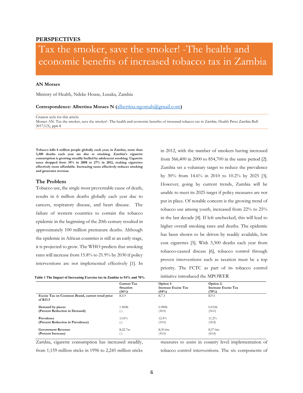 The Health and Economic Benefits of Increased Tobacco Tax in Zambia