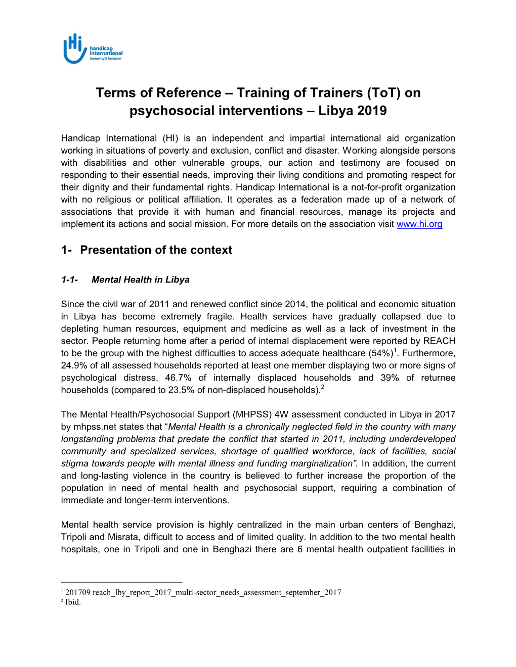 On Psychosocial Interventions – Libya 2019