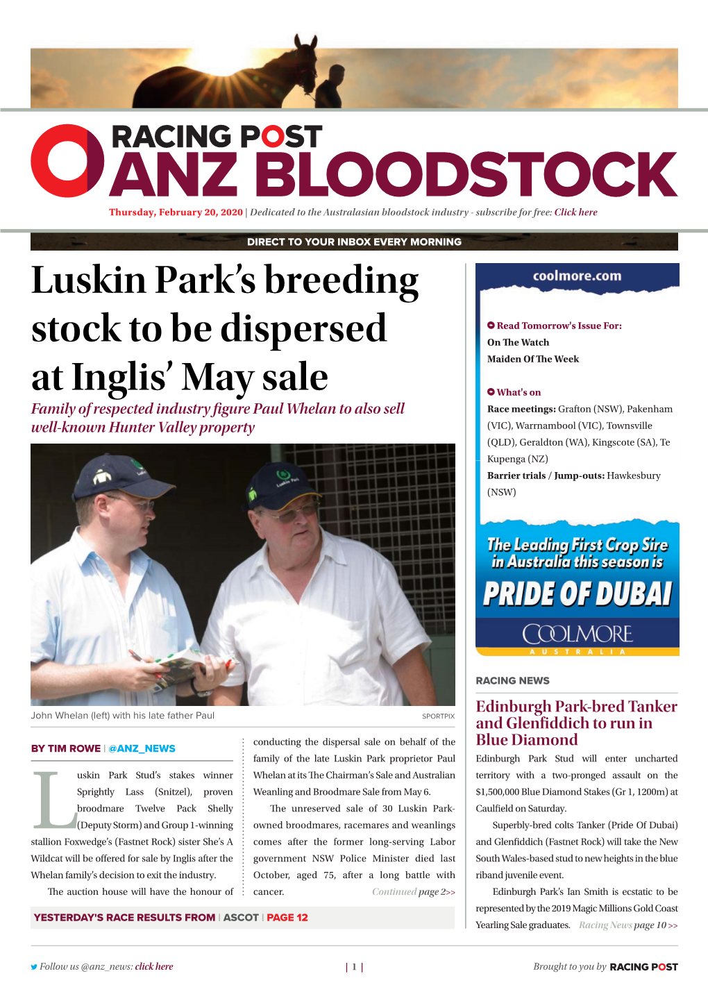 Luskin Park's Breeding Stock to Be Dispersed at Inglis' May Sale