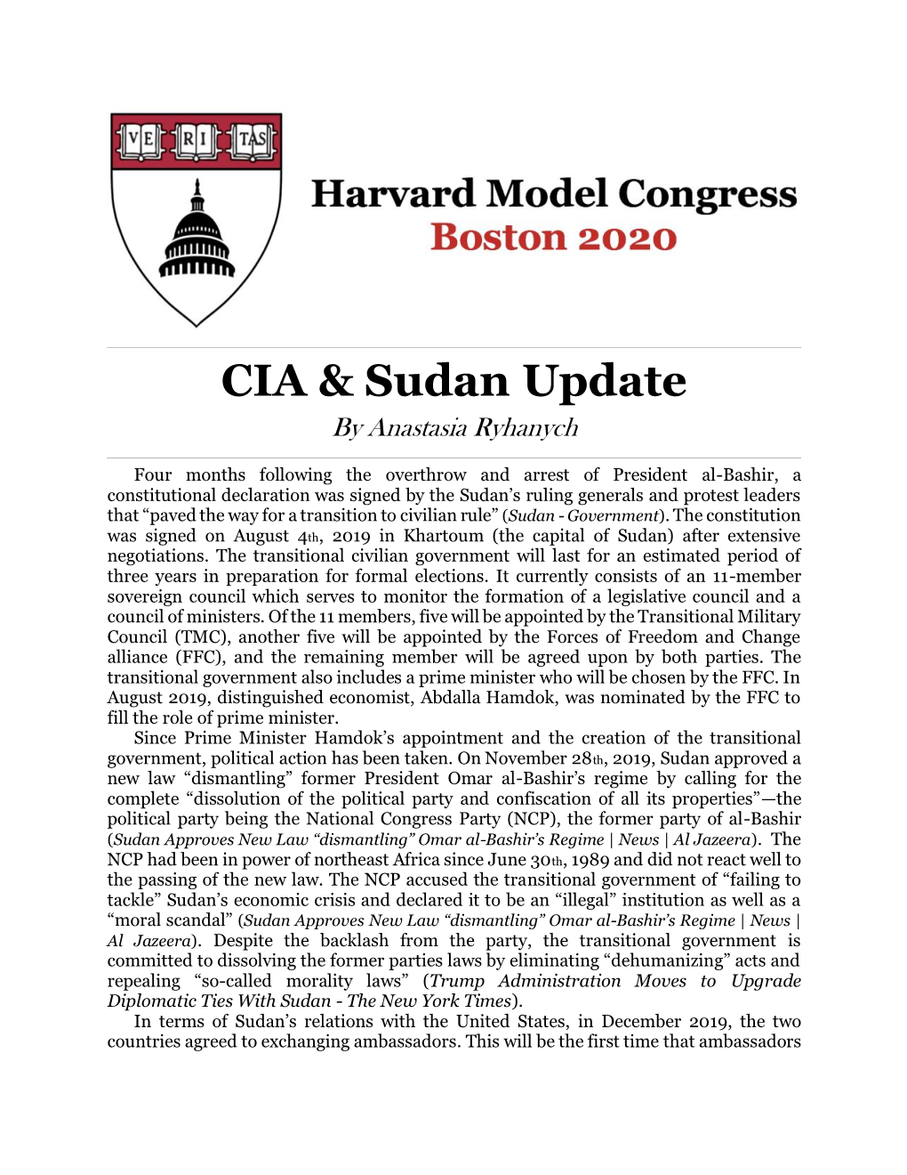 CIA & Sudan Update