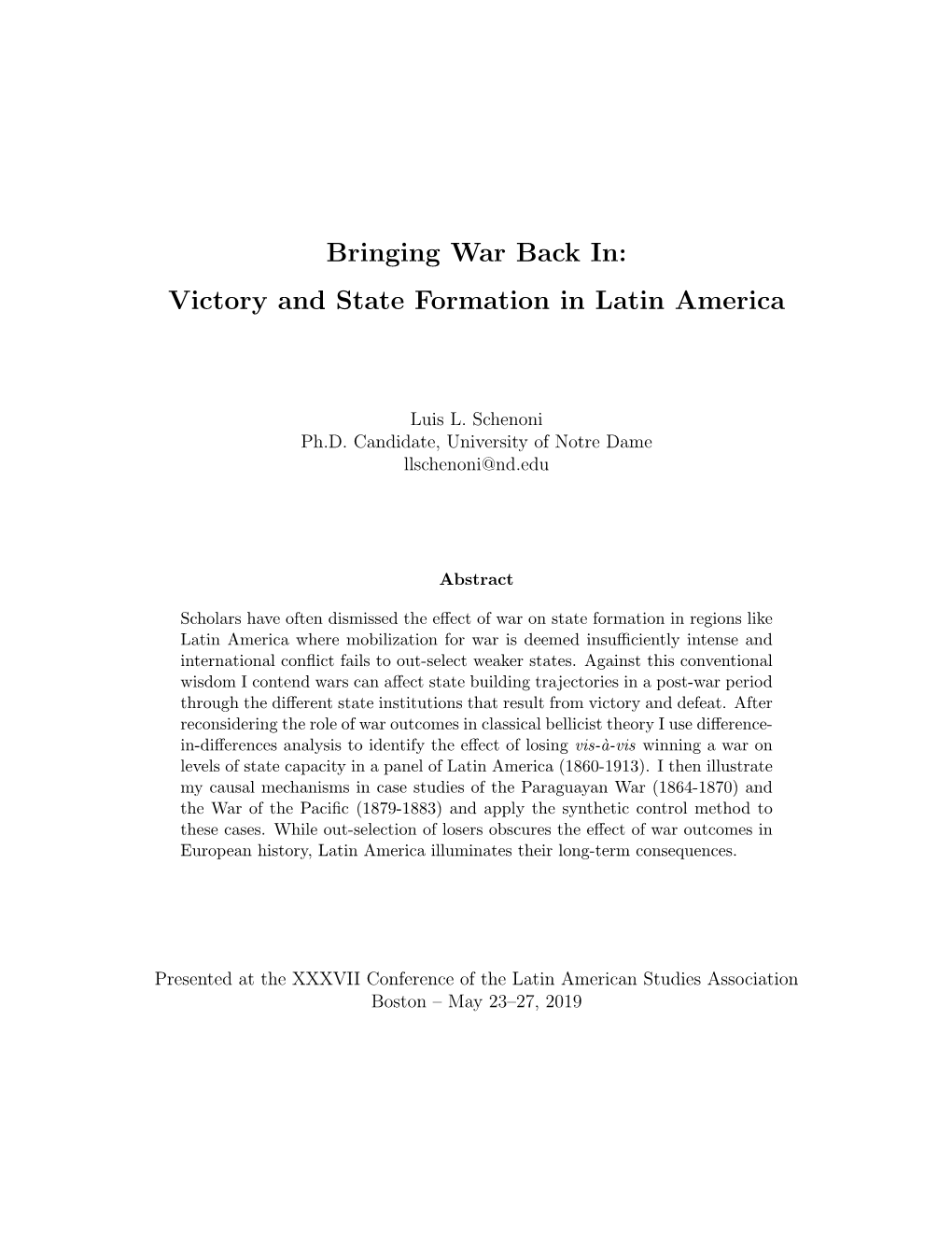 Bringing War Back In: Victory and State Formation in Latin America