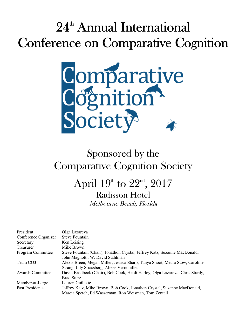 24Th Annual International Conference on Comparative Cognition