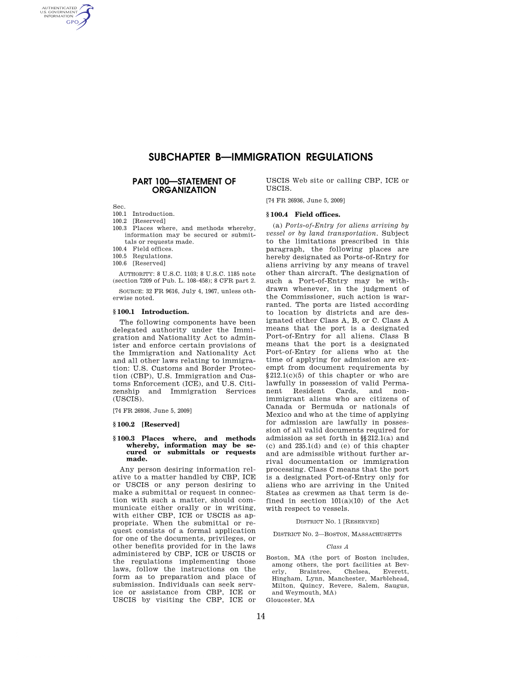 Subchapter B—Immigration Regulations