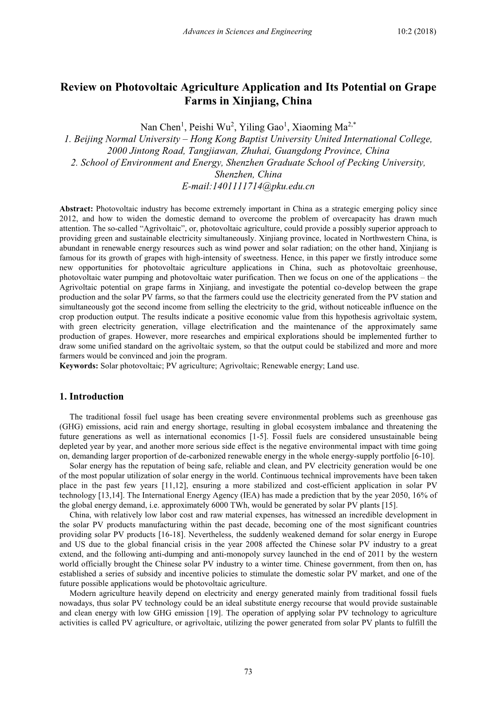 Review on Photovoltaic Agriculture Application and Its Potential on Grape Farms in Xinjiang, China