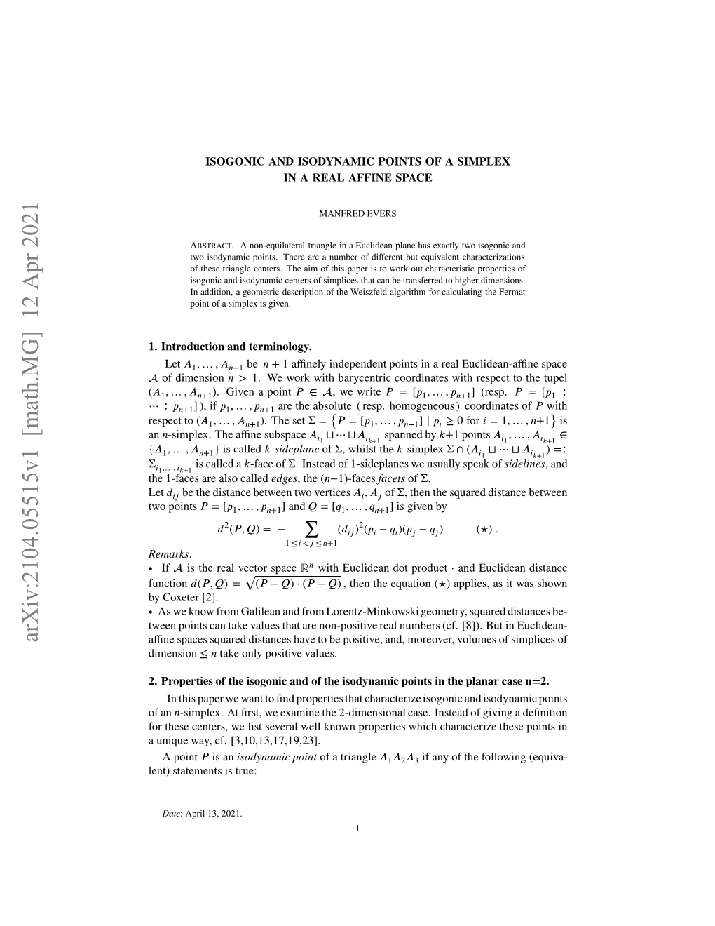 Isogonic and Isodynamic Points of a Simplex in a Real Affine Space