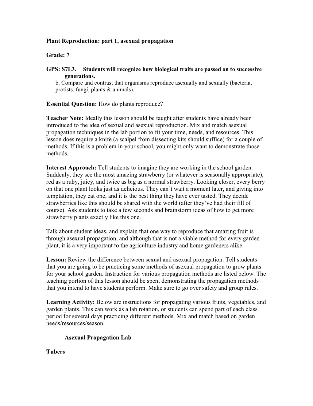 Plant Reproduction: Part 1, Asexual Propagation Grade