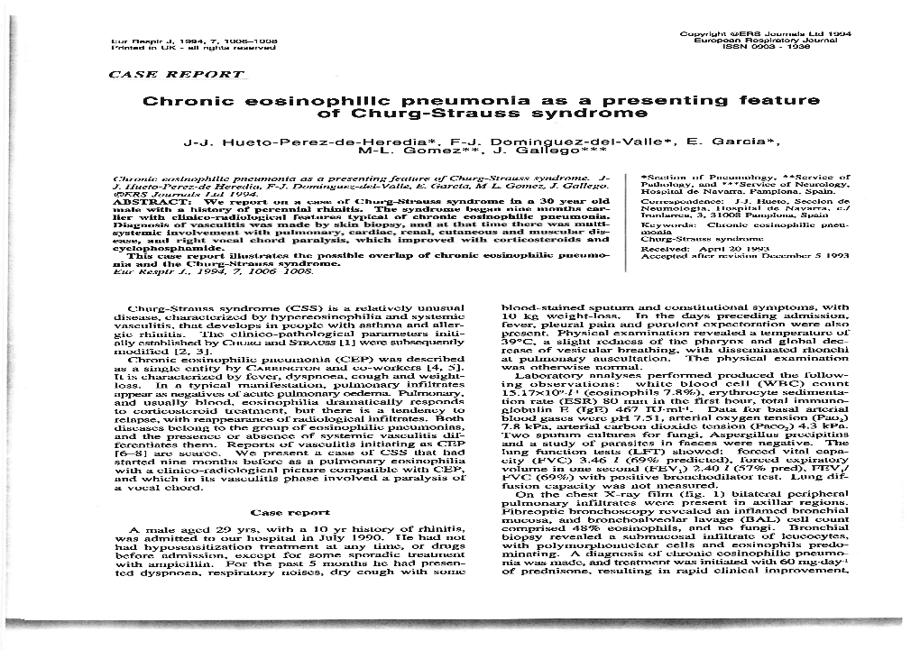 Chronic Eosinophilic Pneumonia As a Presenting Feature of Churg-Strauss Syndrome