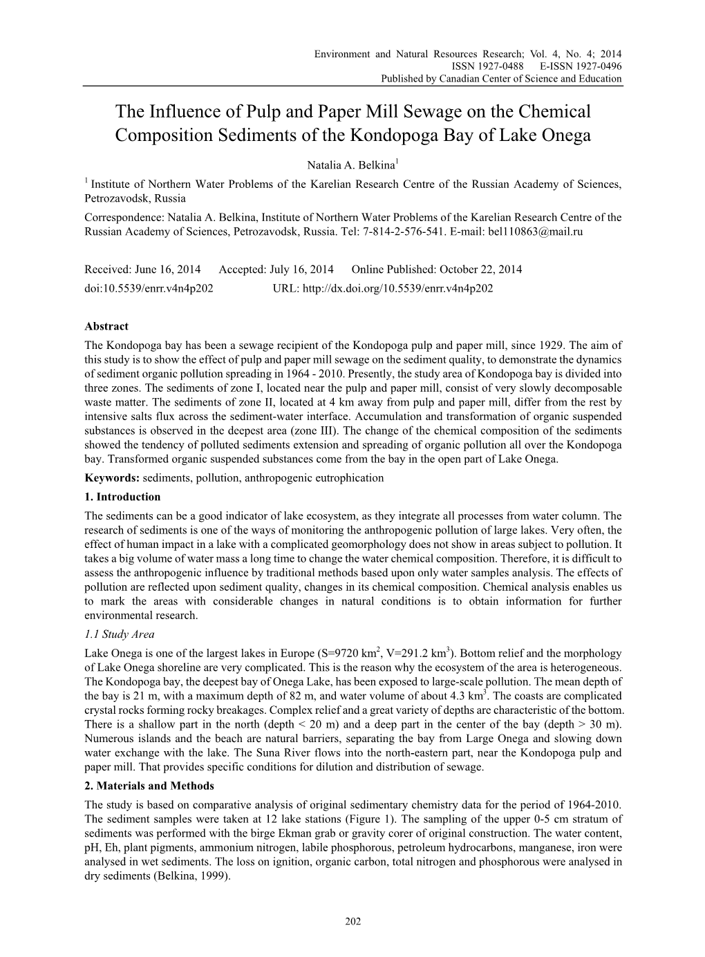 The Influence of Pulp and Paper Mill Sewage on the Chemical Composition Sediments of the Kondopoga Bay of Lake Onega