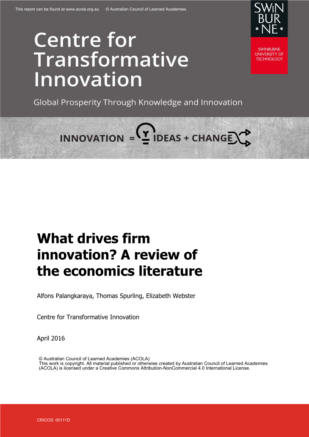 What Drives Firm Innovation? a Review of the Economics Literature