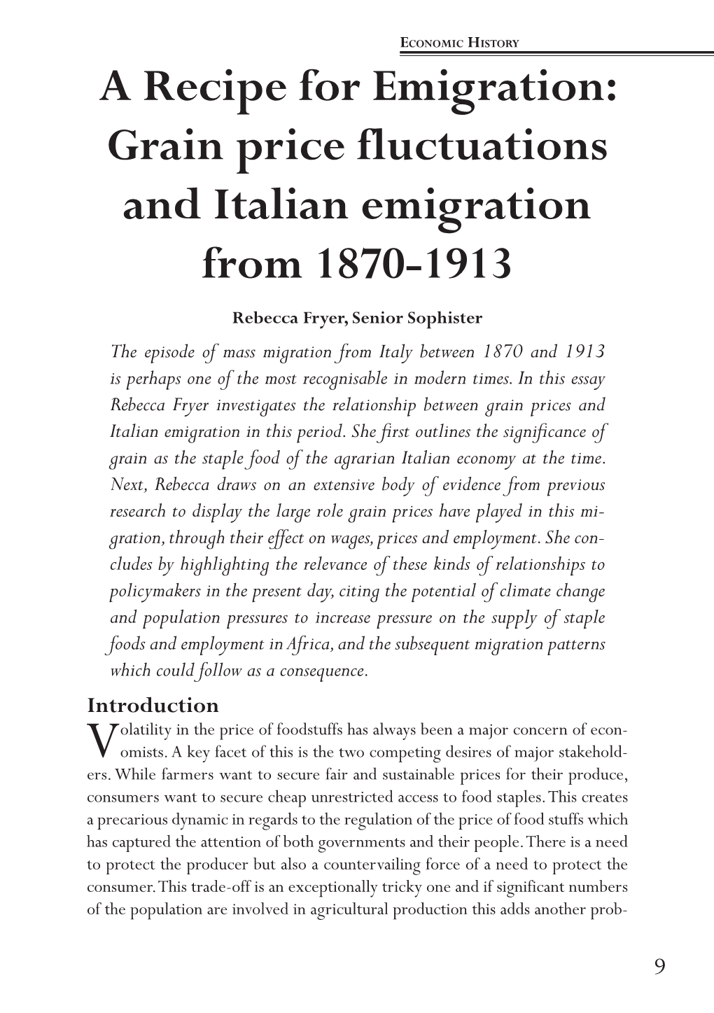 A Recipe for Emigration: Grain Price Fluctuations and Italian Emigration