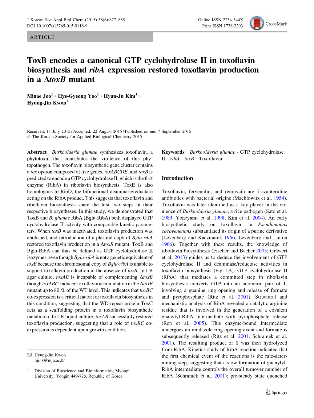 Toxb Encodes a Canonical GTP Cyclohydrolase II in Toxoflavin