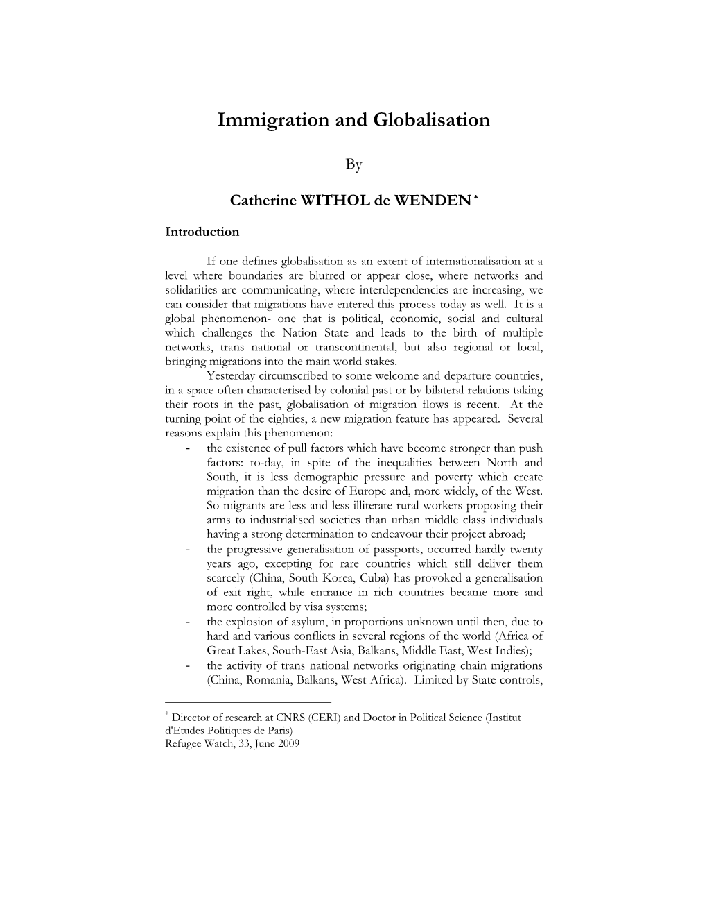 Immigration and Globalisation