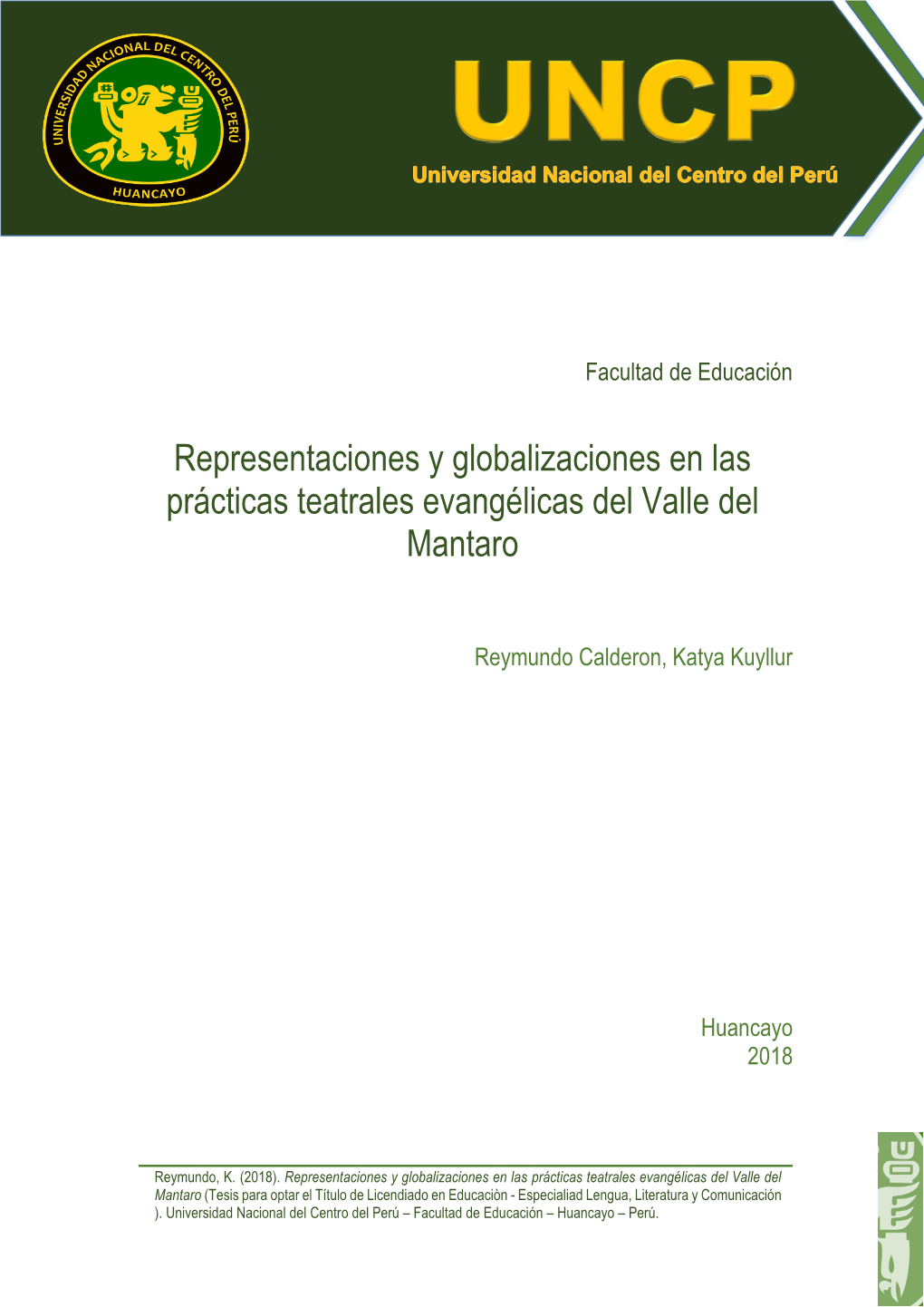 Representaciones Y Globalizaciones En Las Prácticas Teatrales Evangélicas Del Valle Del Mantaro
