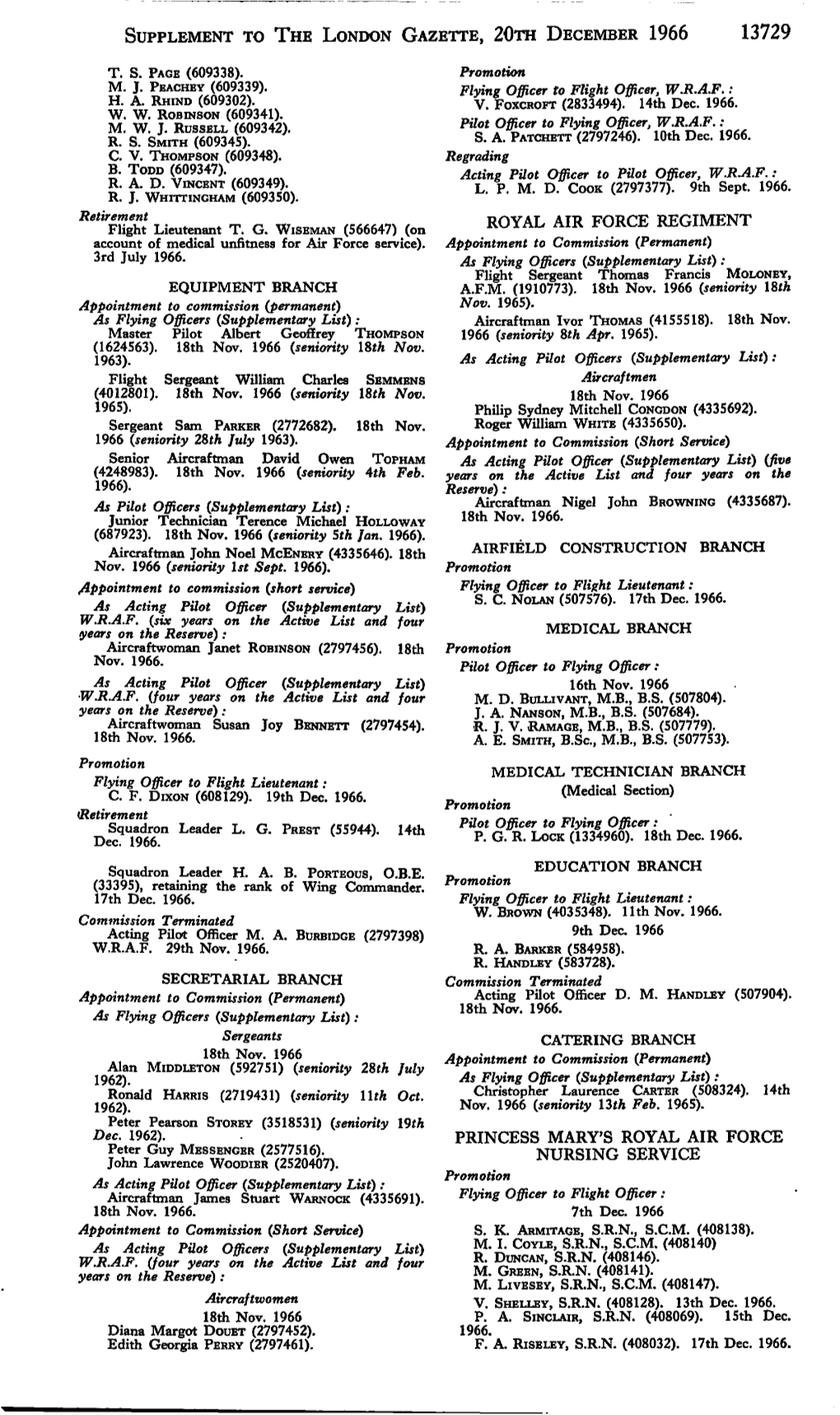 Supplement to the London Gazette, 20™ December 1966 13729