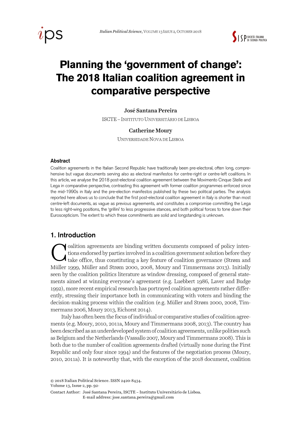 The 2018 Italian Coalition Agreement in Comparative Perspective