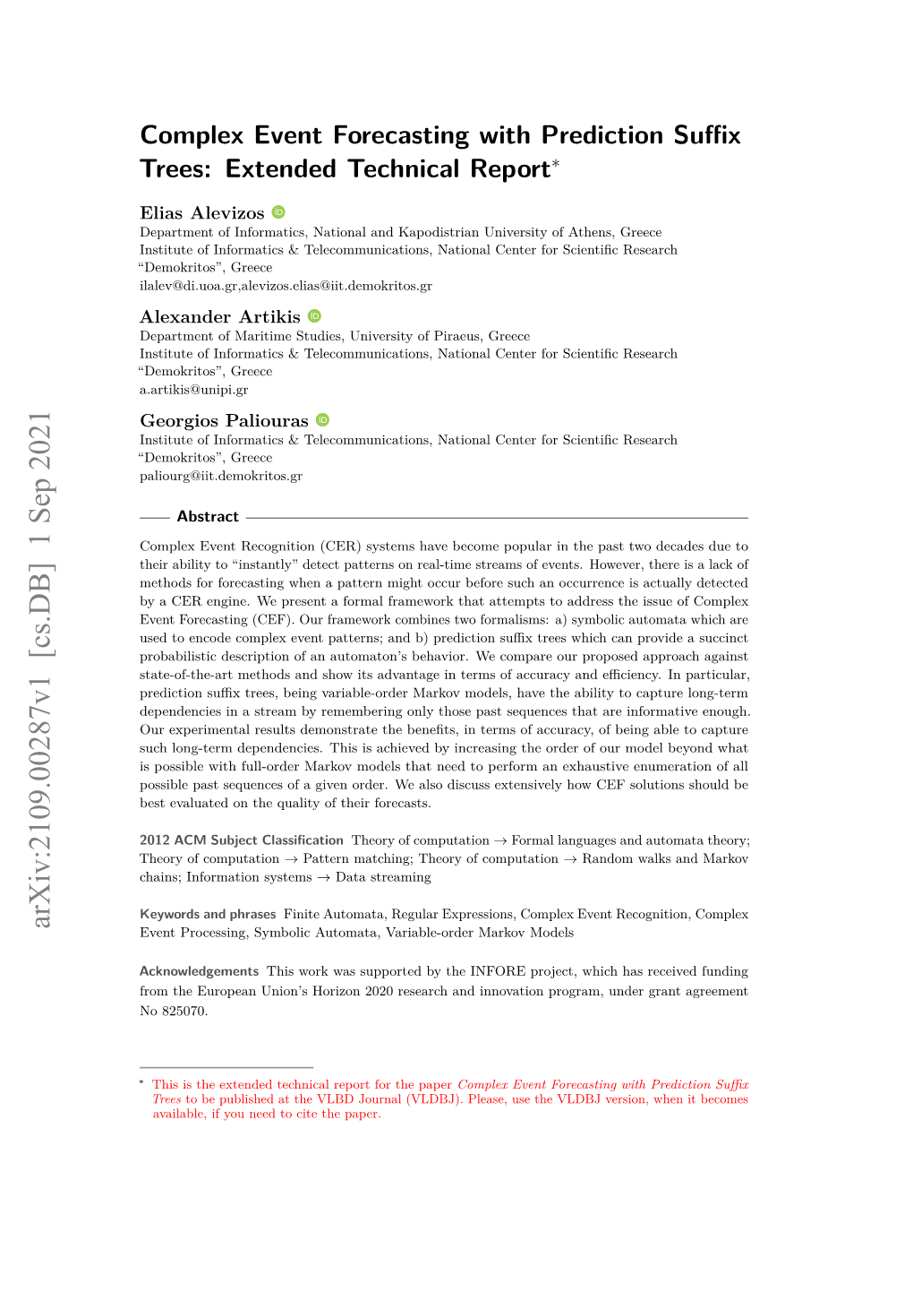 Complex Event Forecasting with Prediction Suffix Trees