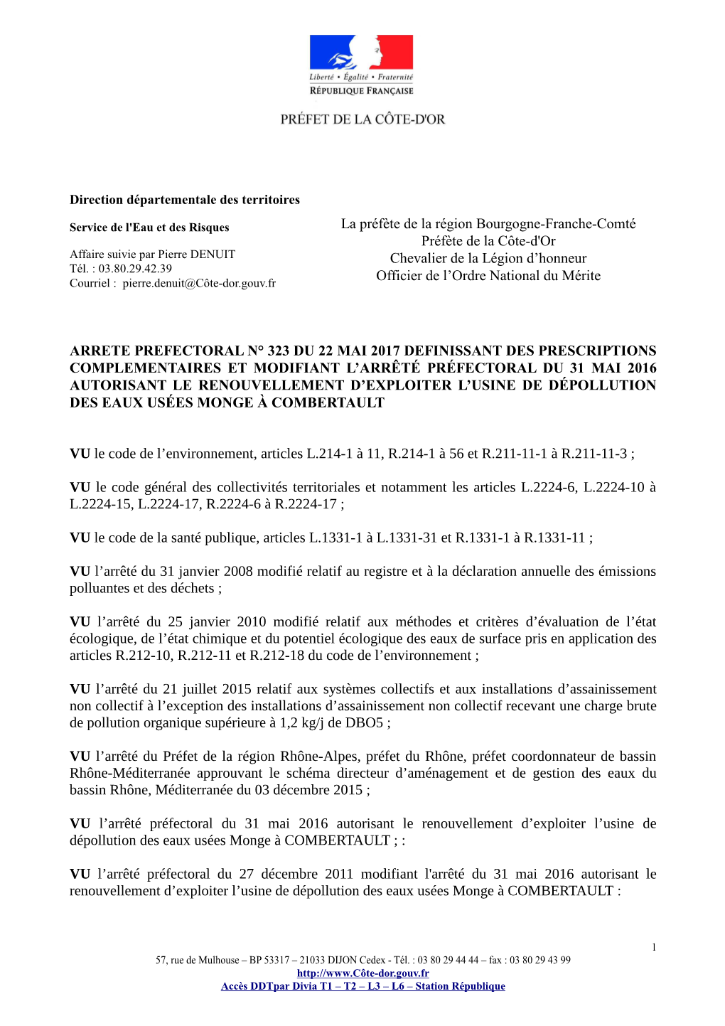 Arrêté RSDE 2017 Beaune Combertault