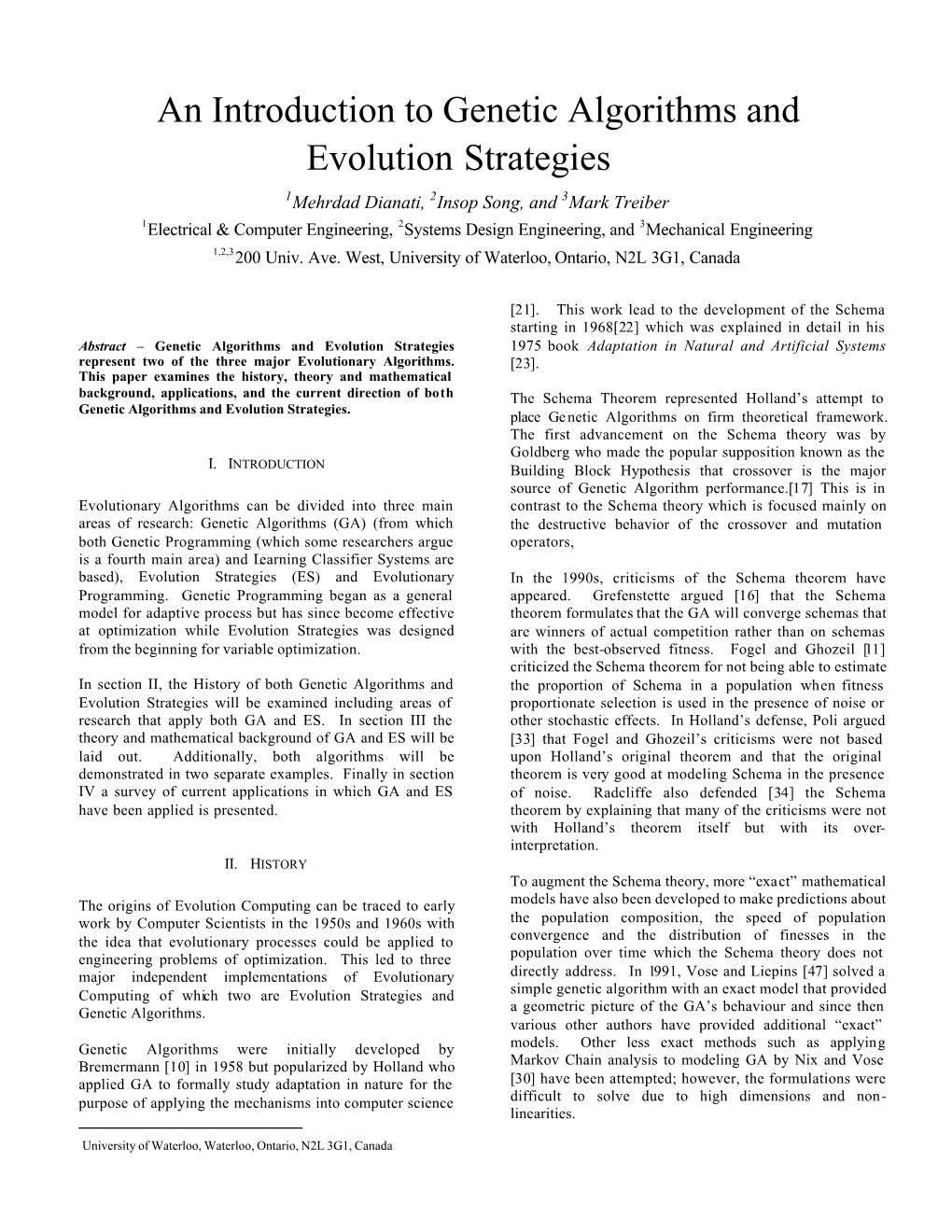 An Introduction to Genetic Algorithms and Evolution Strategies