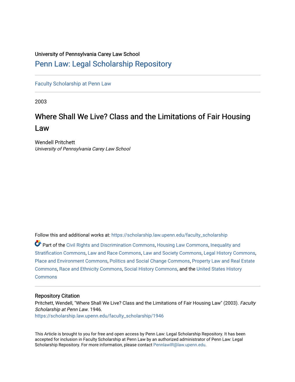 Class and the Limitations of Fair Housing Law