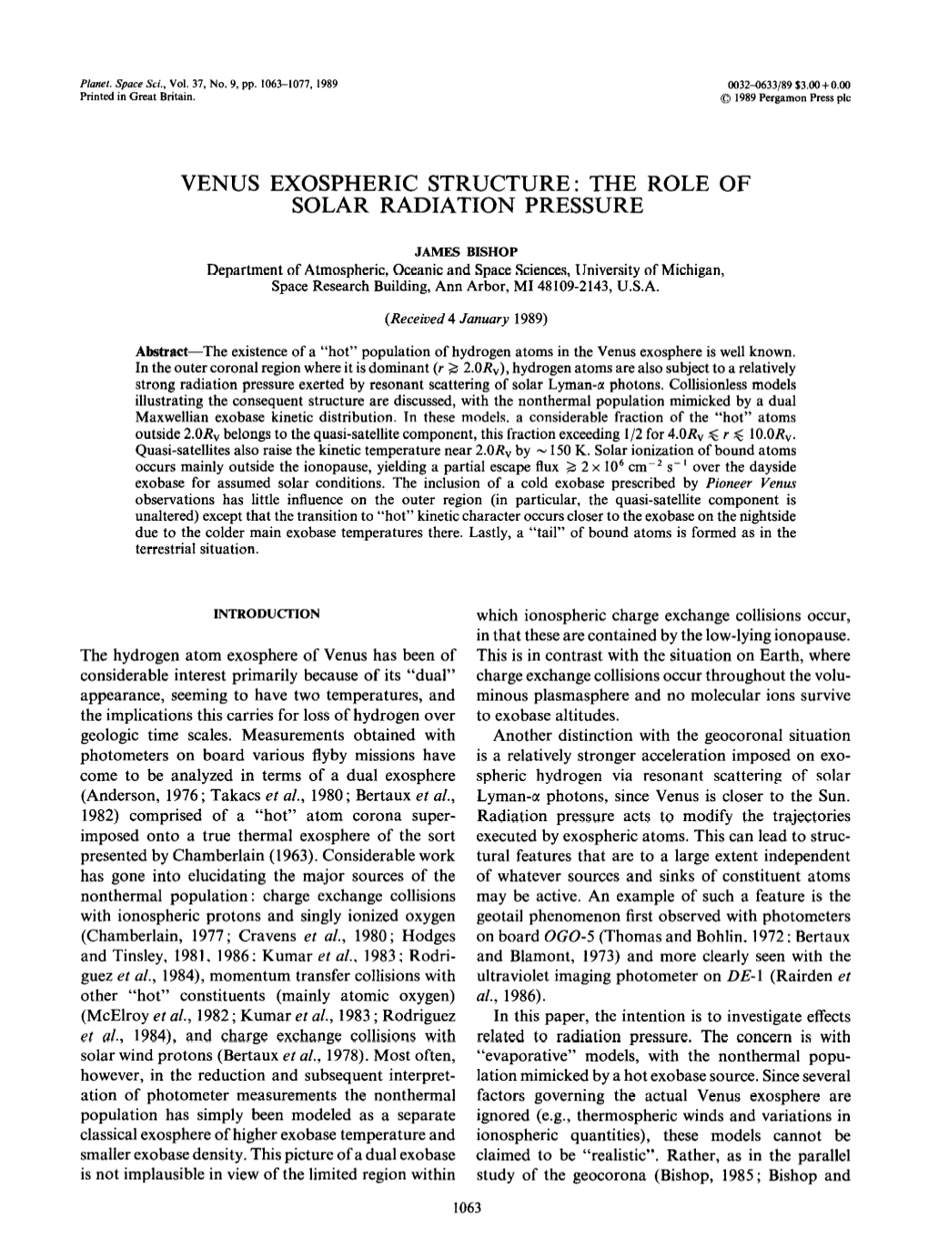 Venus Exospheric Structure: the Role of Solar Radiation Pressure