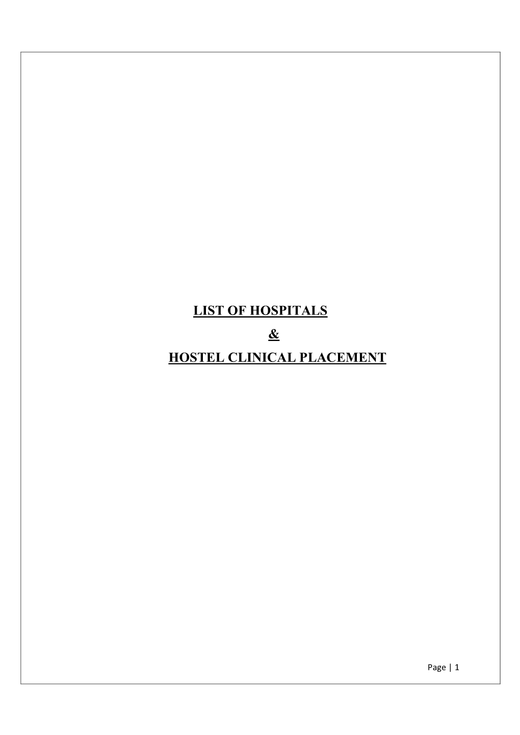 List of Hospitals & Hostel Clinical Placement