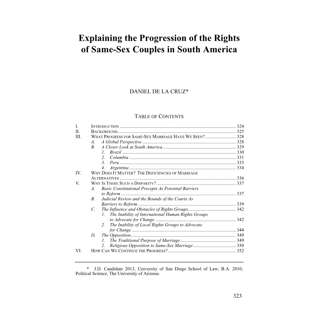 Explaining the Progression of the Rights of Same-Sex Couples in South America