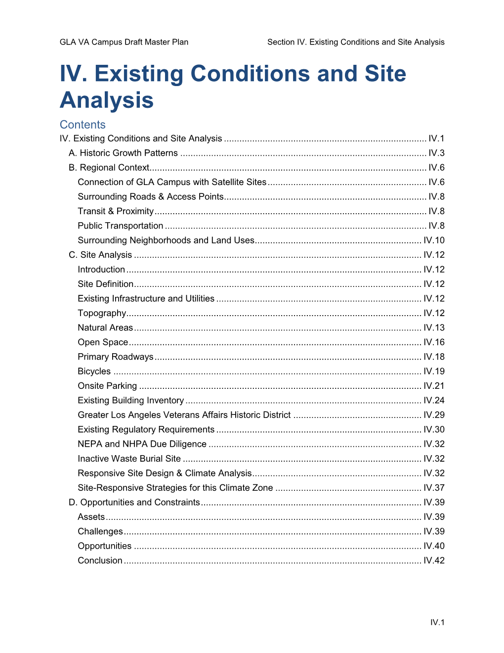 IV. Existing Conditions and Site Analysis IV